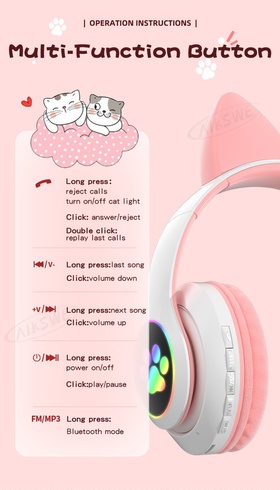 Бездротові навушники з котячими вушками Cat VZV-23M Рожеві