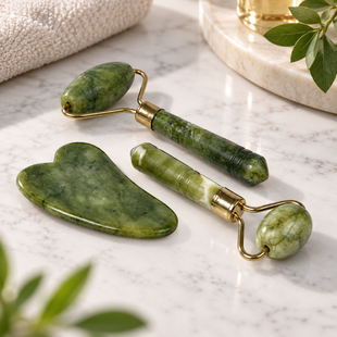 Массажный набор из натурального камня JADE ROLLER SET / Роллеры и скребок Гуаша Anti-Aging