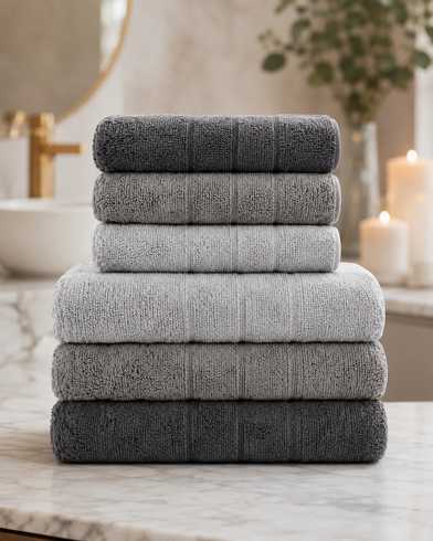 Микро Cotton набор полотенец для лица и тела Серый / Набор махровых полотенец, 6 шт
