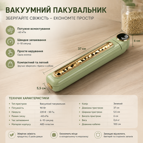 Вакуумный упаковщик, бытовой автоматический аппарат Сapper / Вакууматор продуктов / Кухонний вакууматор для дому , Черный
