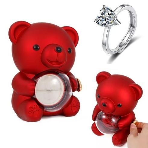 Скринька-ведмідь, що обертається, з трояндою в колбі Червоний
