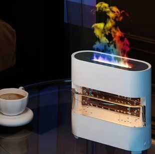 Увлажнитель воздуха с имитацией капель дождя и эффектом пламени с LED подсветкой (20см), Белый