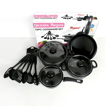 Набор посуды Dessini (13 предметов) Кухонный комплект посуды для дома, Черный