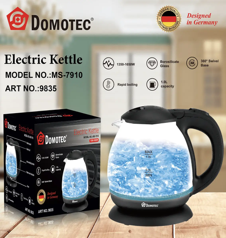 Електричний скляний чайник 1л Domotec MS 7910