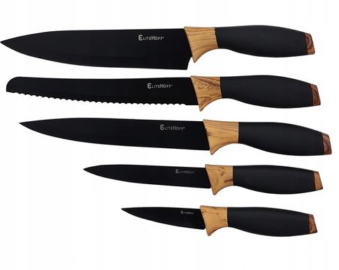 Набор кухонных ножей в блоке из 5 штук EliteHoff ножи в органайзере, Черный
