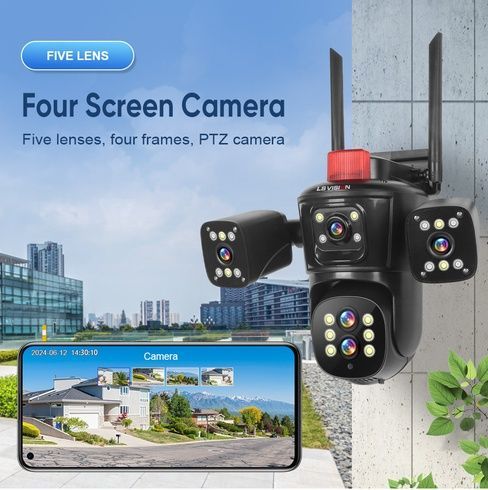 Видеокамера  4G IP66 4G 12mp (JE-190-2)  4 экранные 360-градусные камеры IP-камера четыре объектива