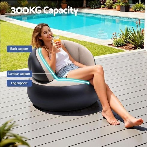 Надувне крісло AIR SOFA / Надувне велюрове крісло 80&times;80&times;67см Бежевий