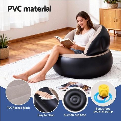Надувне крісло AIR SOFA / Надувне велюрове крісло 80&times;80&times;67см Бежевий