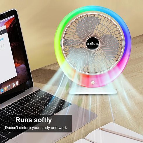 Настольный вентилятор с LED подсветкой, USB-зарядкой /  Портативный вентилятор-увлажнитель воздуха 3 скорости, 1200 мАч