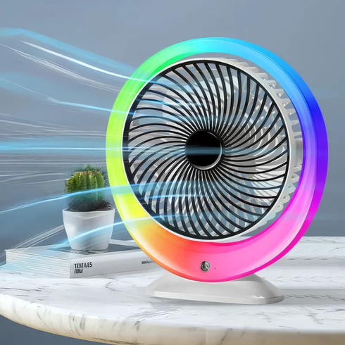 Настольный вентилятор с LED подсветкой, USB-зарядкой /  Портативный вентилятор-увлажнитель воздуха 3 скорости, 1200 мАч