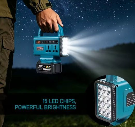 Портативний акумуляторний інвертор з LED-ліхтарем, USB та Type-C / Багатофункціональний інвертор DC 48V у AC 110V-220V