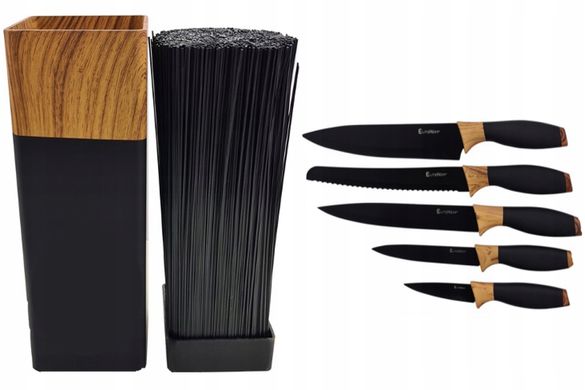 Набір кухонних ножів у блоці з 5 штук EliteHoff ножі в органайзері, Черный