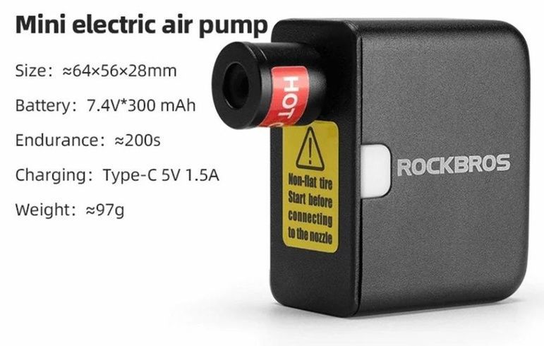 Портативный электрический насос ROCKBROS AS1 Mini с высоким давлением, с наконечником для вентиля FV/AV, для дорожных и горных велосипедов