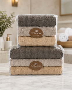 Микро Cotton набор полотенец для лица и тела Коричнево-Бежевый / Набор махровых полотенец, 6 шт