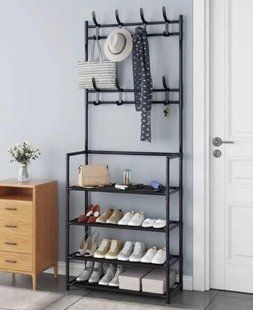 Підлогова вішалка для одягу New simple floor clothes rack size з полицями та гачками, Черный