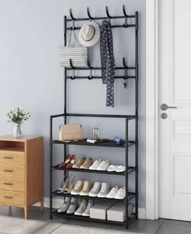 Напольная вешалка для одежды New simple floor clothes rack size с полками и крючками, Черный