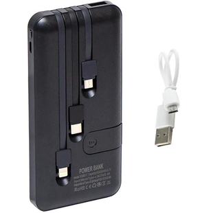 Павербанк 30000 mAh встроенные кабели USB, micro USB, Type-C, Lightning с подставкой для телефона, Портативная батарея Powerbank