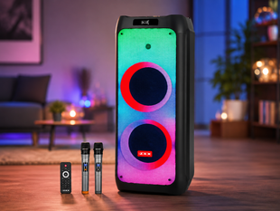 Портативная акустика ZXX-5590 100Вт / Bluetooth Колонка 88х32х32см / Аккумуляторная, акустическая система / Караокая колонка с подсветкой + 2 микрофона