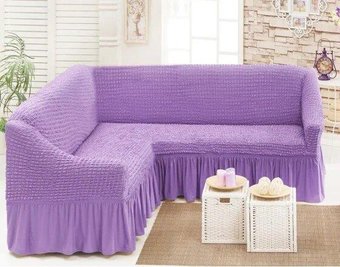 Чехол на угловой диван с оборкой, накидка на диван Фиолетовый