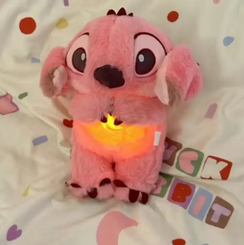 Розовая Мягкая игрушка Стич (Stich) из мультфильма Лило и Стич, дышит, светится, колыбельная
