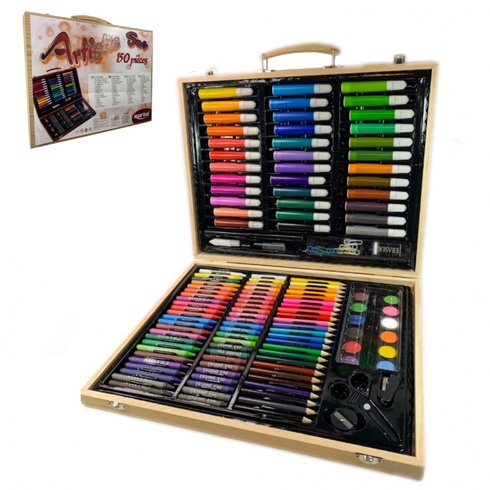 Дитячий набір для малювання та творчості Kartal на 150 предметів у дерев'яній валізі