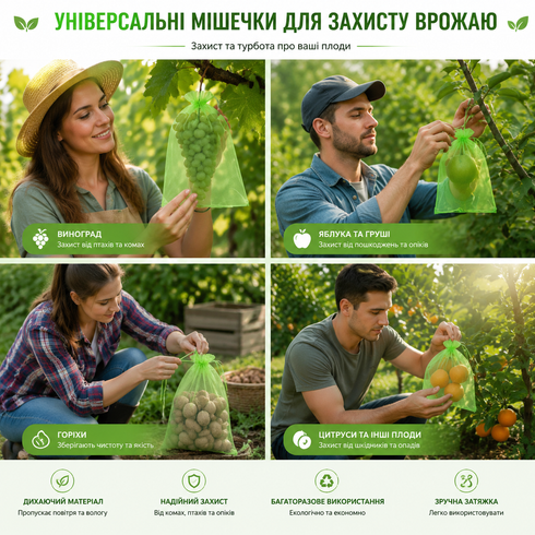 Мешочки сетка из органзы для винограда 30х20 см / Мешочки для защиты растений ячейка 0,5 мм Зеленый