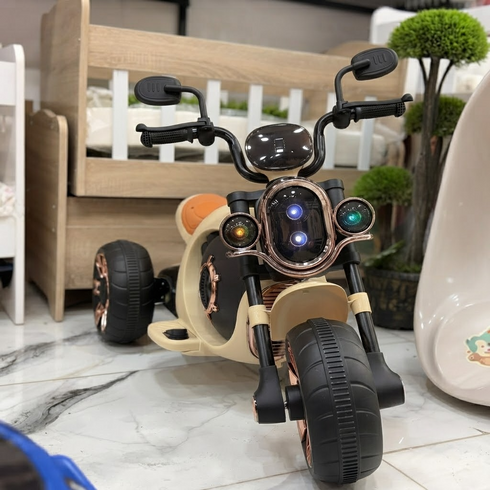 Дитячий електромотоцикл-трайк Бежевий / Акумуляторний мотоцикл з LED-підсвічуванням