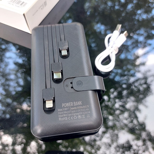 Павербанк 30000 mAh вбудовані кабелі USB, micro USB, Type-C, Lightning з підставкою для телефону, Портативна батарея Powerbank