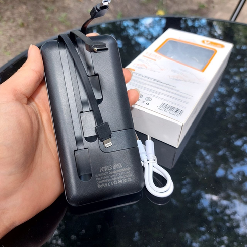 Павербанк 30000 mAh вбудовані кабелі USB, micro USB, Type-C, Lightning з підставкою для телефону, Портативна батарея Powerbank