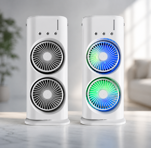 Вентилятор настольный двойной с охлаждением Double-ended Spray Fan LED-подсветка 3 скорости,распылитель водяного тумана