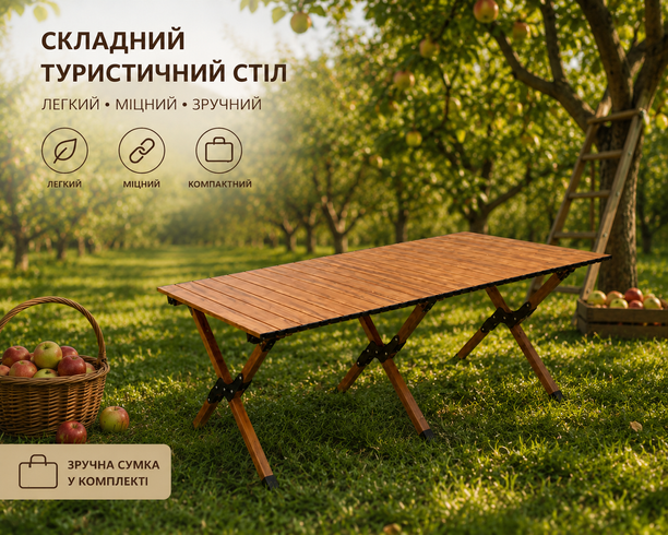 Стол складной туристический 116х58х43см Коричневый / Стол для пикника, кемпинга с чехлом