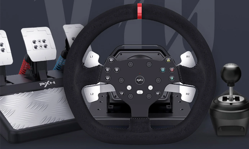 Ігрове кермо 3 педалі PXN V10 Gaming Racing PC/PS3/PS4/XO/SWITCH Професійне ігрове кермо (270&deg;/900&deg;)