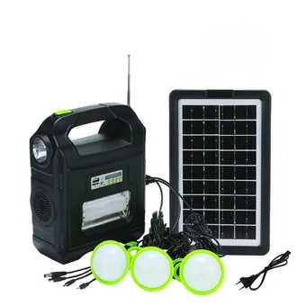 Портативная солнечная автономная система Solar Light DT-9026 (фонарь, радио, павербанк, 3 лампочки), Черно-зелёный