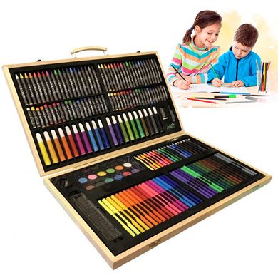 Дитячий набір для малювання та творчості 180 предметів у дерев'яній валізі