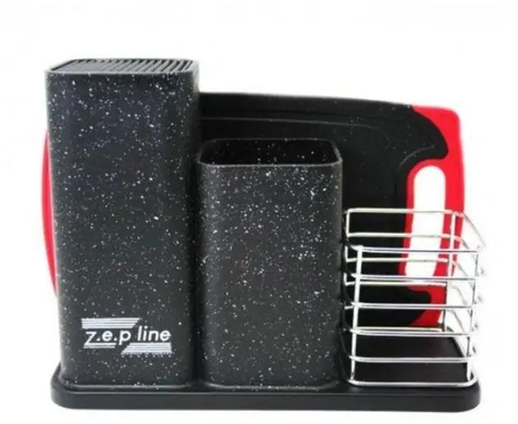 Набор кухонных ножей и принадлежностей ZP-045 на подставке с доской (14 предметов) черный, Черный