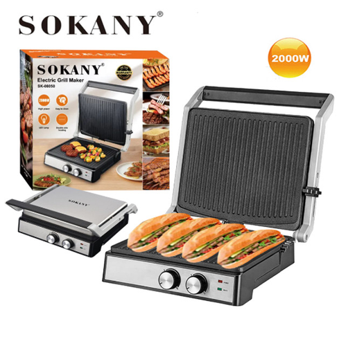 Домашній електричний гриль 2000 Вт, розкриття на 180 &deg;, Sokany SK-08050