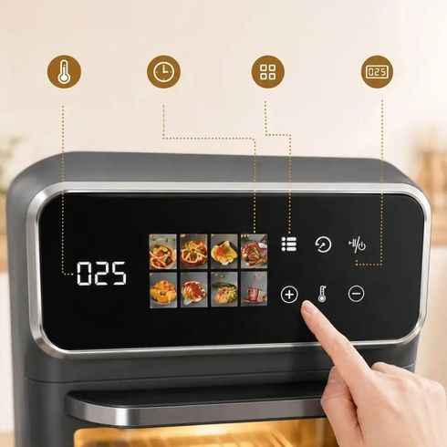Черная Электрическая мультипечь Top Kitchen TK-00244 12л / Аэрогриль с сенсорным управлением 2400 Вт 10 программ