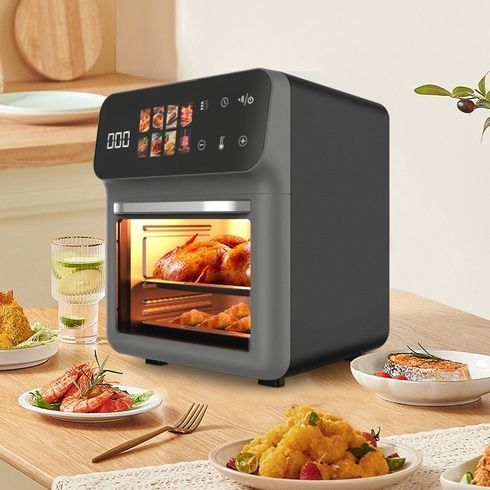 Черная Электрическая мультипечь Top Kitchen TK-00244 12л / Аэрогриль с сенсорным управлением 2400 Вт 10 программ