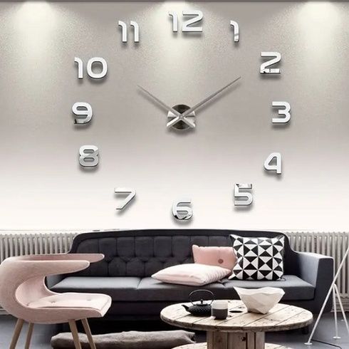 Большие настенные 3-D часы ZH-002 (120 см), Стальной/Черный