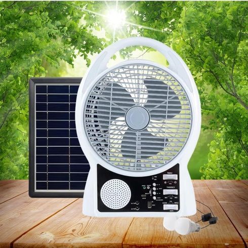 Вентилятор портативный Solar с USB, Bluetooth, MP3, FM-радио / Аккумуляторный вентилятор с LED подсветкой, 2 скорости, 6Вт 5500 мАч