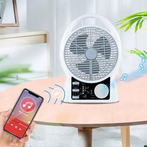 Вентилятор портативный Solar с USB, Bluetooth, MP3, FM-радио / Аккумуляторный вентилятор с LED подсветкой, 2 скорости, 6Вт 5500 мАч