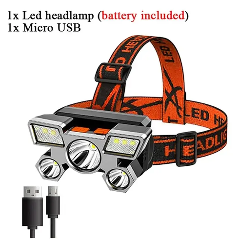Налобный 5 светодиодный со встроенным аккумулятором 18650HEAD LIGHT SN27