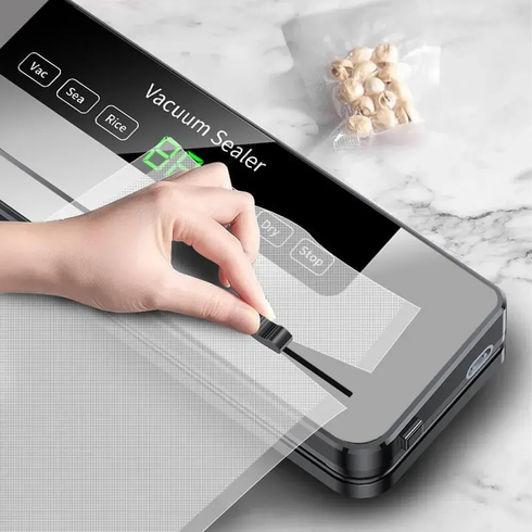 Вакуумний пакувальник для продуктів з LED-дисплеєм та різаком, FKJ-5100 / Побутовий вакууматор / Машинка для вакуумного пакування