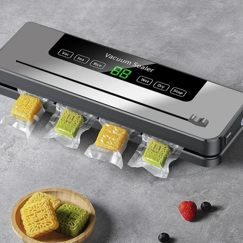 Вакуумний пакувальник для продуктів з LED-дисплеєм та різаком, FKJ-5100 / Побутовий вакууматор / Машинка для вакуумного пакування