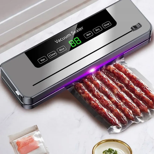 Вакуумний пакувальник для продуктів з LED-дисплеєм та різаком, FKJ-5100 / Побутовий вакууматор / Машинка для вакуумного пакування