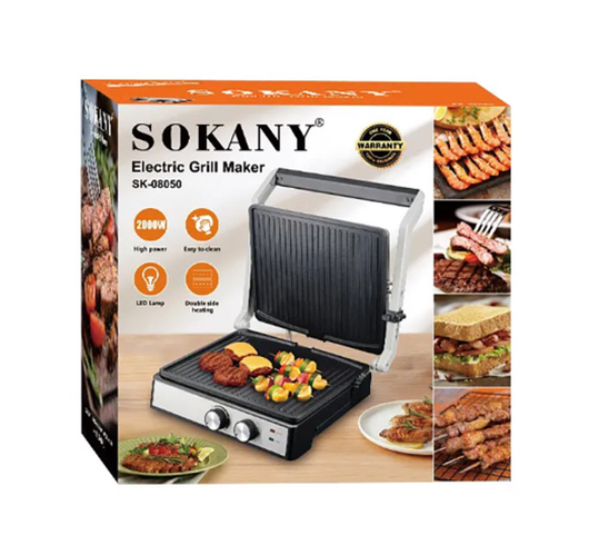 Домашній електричний гриль 2000 Вт, розкриття на 180 &deg;, Sokany SK-08050