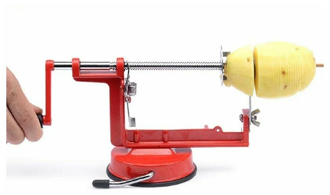 Машинка для різання картоплі спіраллю SPIRAL POTATO SLICER апарат для нарізування картоплі для чіпсів, Червоний