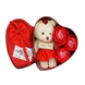 Коробка у формі серця Червона з мильною квіткою з 3 трояндами та 1 ведмедиком
