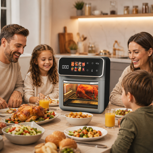 Сіра Електрична мультипіч Top Kitchen TK-00244 12л / Аерогриль з сенсорним керуванням 2400 Вт 10 програм