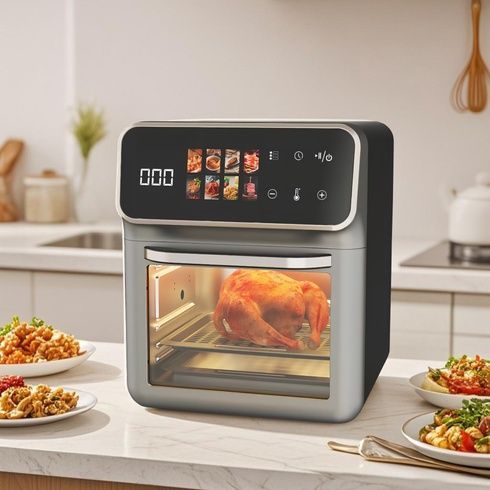 Сіра Електрична мультипіч Top Kitchen TK-00244 12л / Аерогриль з сенсорним керуванням 2400 Вт 10 програм
